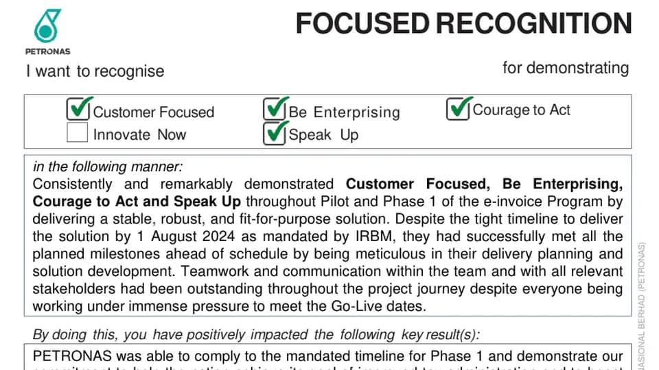 PETRONAS Focused Recognition evidence document preview